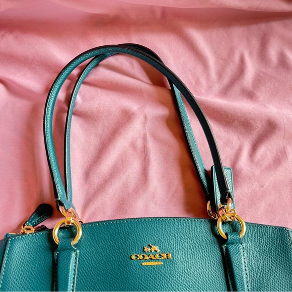 COACH  CHRISTIE CARRYALL IN CROSSGRAIN LEATHER  F13684 Turquoise - Picture 5 of 5